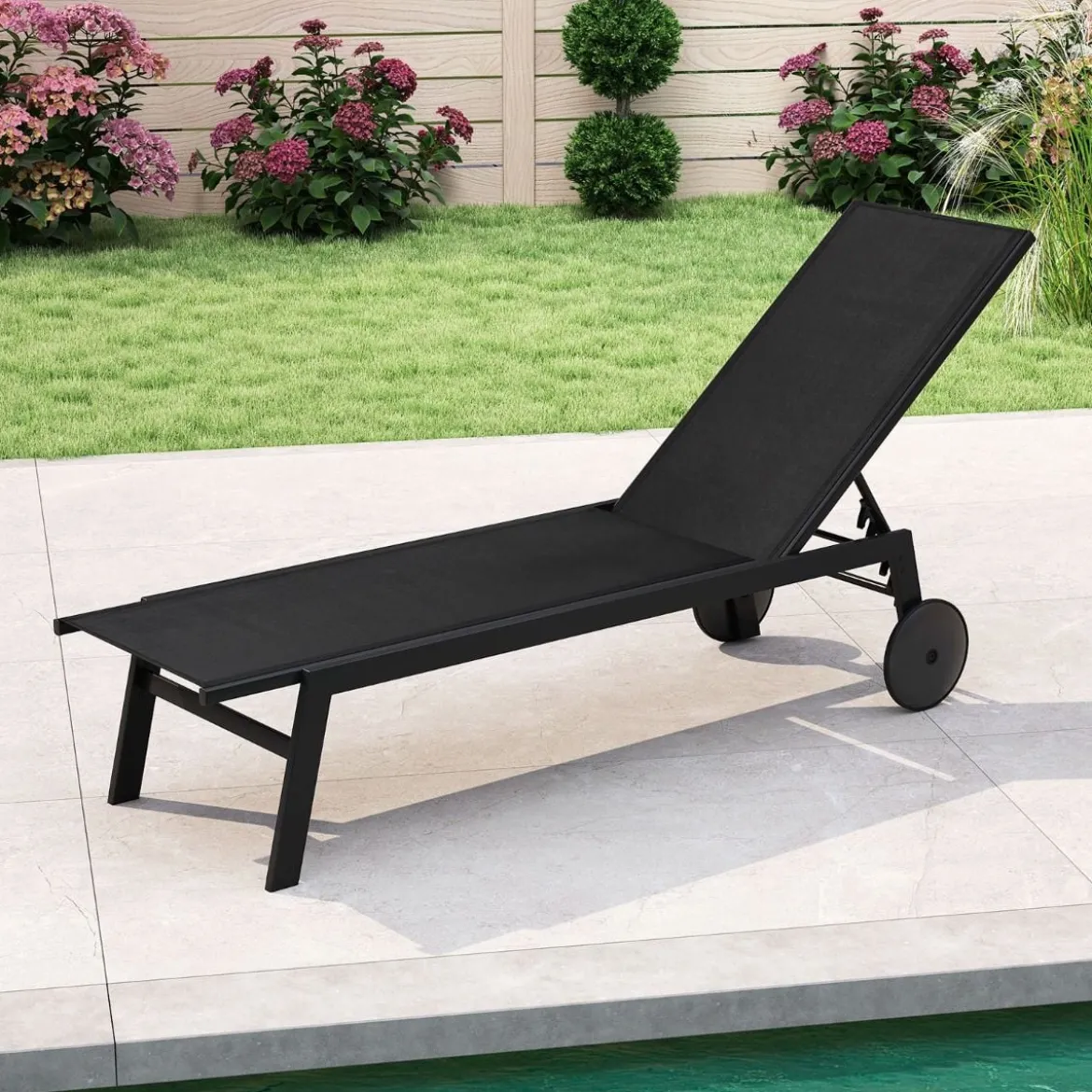Sonnenliege mit Rollen Gartenliege mit Verstellbarer Rückenlehne Liegestuhl Braun/Grau/Schwarz