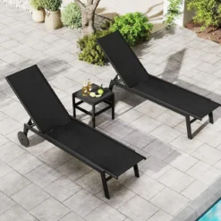 Sonnenliege mit Rollen Gartenliege mit Verstellbarer Rückenlehne Liegestuhl Braun/Grau/Schwarz
