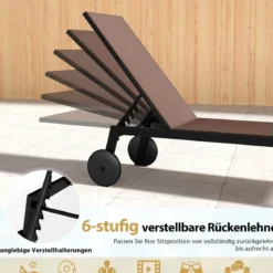 Sonnenliege mit Rollen Gartenliege mit Verstellbarer Rückenlehne Liegestuhl Braun/Grau/Schwarz