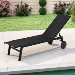 Sonnenliege mit Rollen Gartenliege mit Verstellbarer Rückenlehne Liegestuhl Braun/Grau/Schwarz
