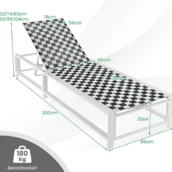 Sonnenliege mit Rollen XXL Gartenliege mit verstellbarer Rückenlehne Terrassenliege bis 180 kg belastbar