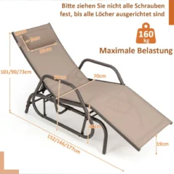 Sonnenliege mit Schaukelfunktion Gartenliege mit Verstellbarer Rückenlehne Braun