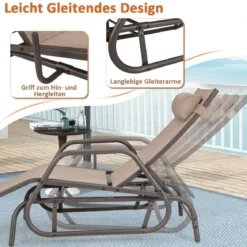 Sonnenliege mit Schaukelfunktion Gartenliege mit Verstellbarer Rückenlehne Braun