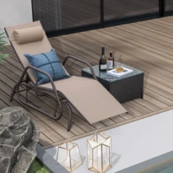 Sonnenliege mit Schaukelfunktion Gartenliege mit Verstellbarer Rückenlehne Braun