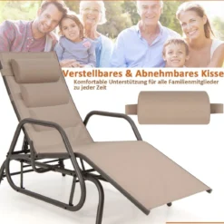 Sonnenliege mit Schaukelfunktion Gartenliege mit Verstellbarer Rückenlehne Braun