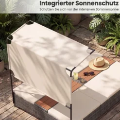 Sonnenliege 2 Personen Gartenliege mit Auflagen Doppelliege mit 5-Fach Verstellbarer Rückenlehne Grau/Beige