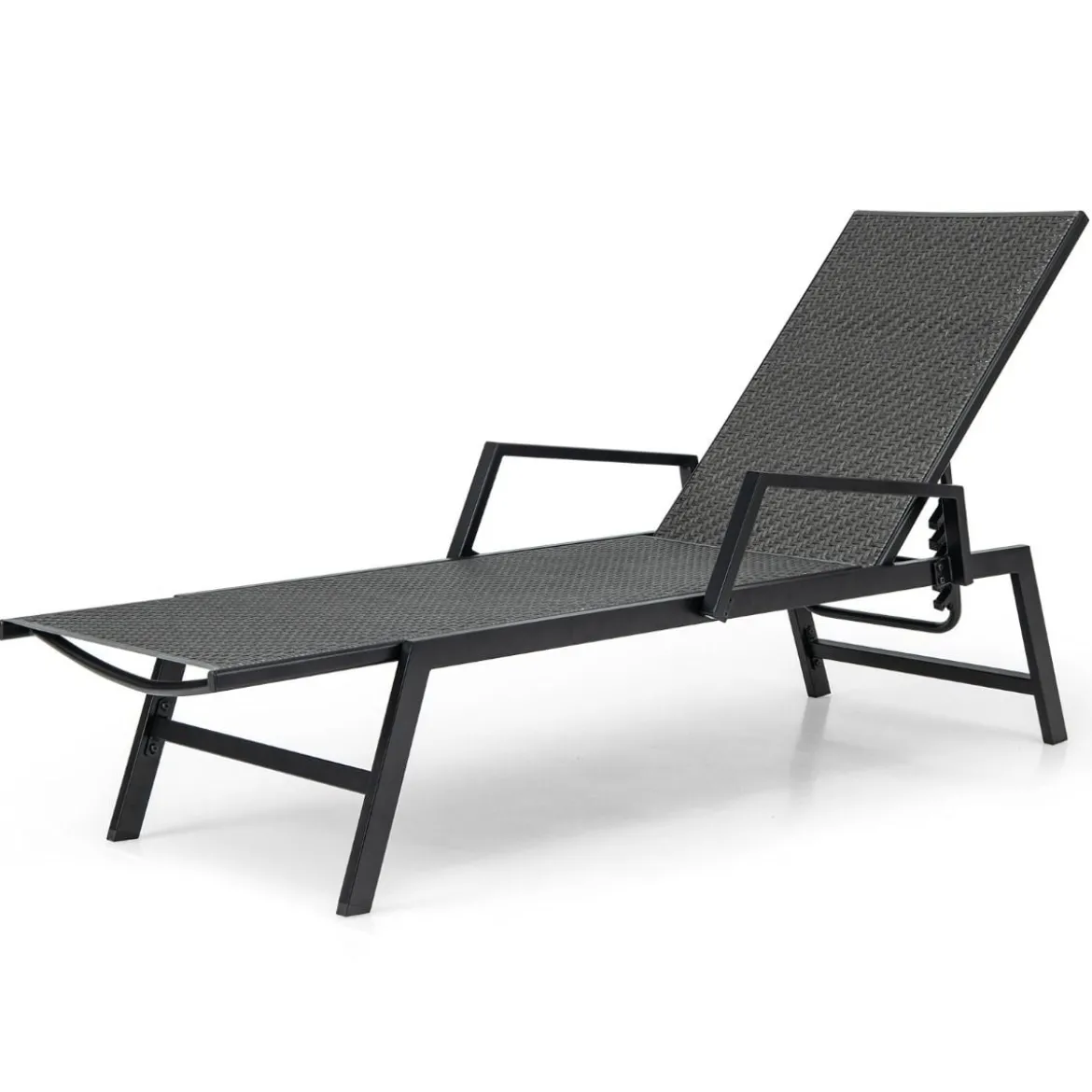 Sonnenliege Rattan Gartenliege mit Verstellbarer Rückenlehne und Armlehnen 167–193 x 59 x 33–93 cm Braun