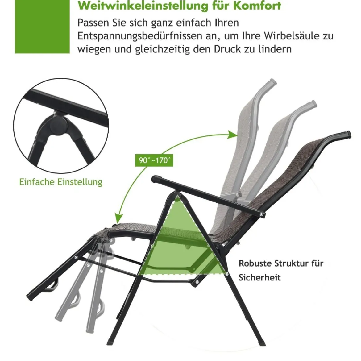 Sonnenliege Rattan klappbarer Liegestuhl mit Verstellbarer Rückenlehne Braun