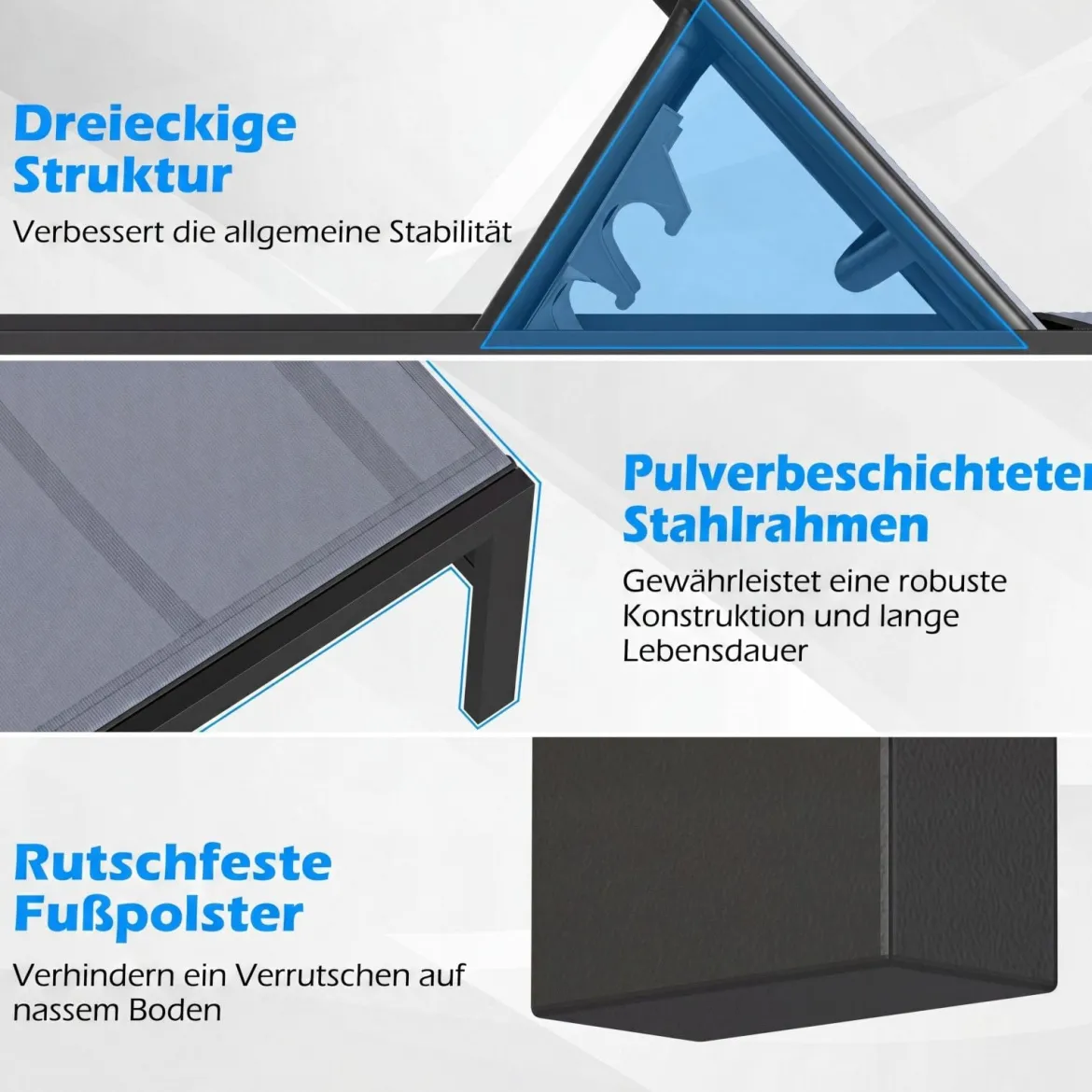 Sonnenliegestuhl für Außenbereich Anpassbarer Liegestuhl 64 x 198 x 67 - 103 cm Grau