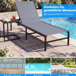 Sonnenliegestuhl für Außenbereich Anpassbarer Liegestuhl 64 x 198 x 67 - 103 cm Grau