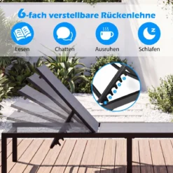 Sonnenliegestuhl für Außenbereich Anpassbarer Liegestuhl 64 x 198 x 67 - 103 cm Grau
