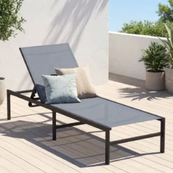 Sonnenliegestuhl für Außenbereich Anpassbarer Liegestuhl 64 x 198 x 67 - 103 cm Grau