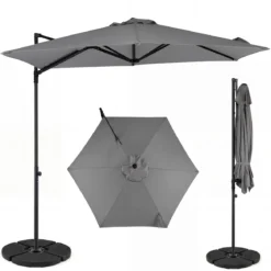 Sonnenschirm 290 cm Ampelschirm mit Ständer & Doppeldach 360° Drehbarer Balkonschirm Grau/Beige