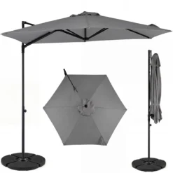 Sonnenschirm 290 cm Ampelschirm mit Ständer & Doppeldach 360° Drehbarer Balkonschirm Grau/Beige