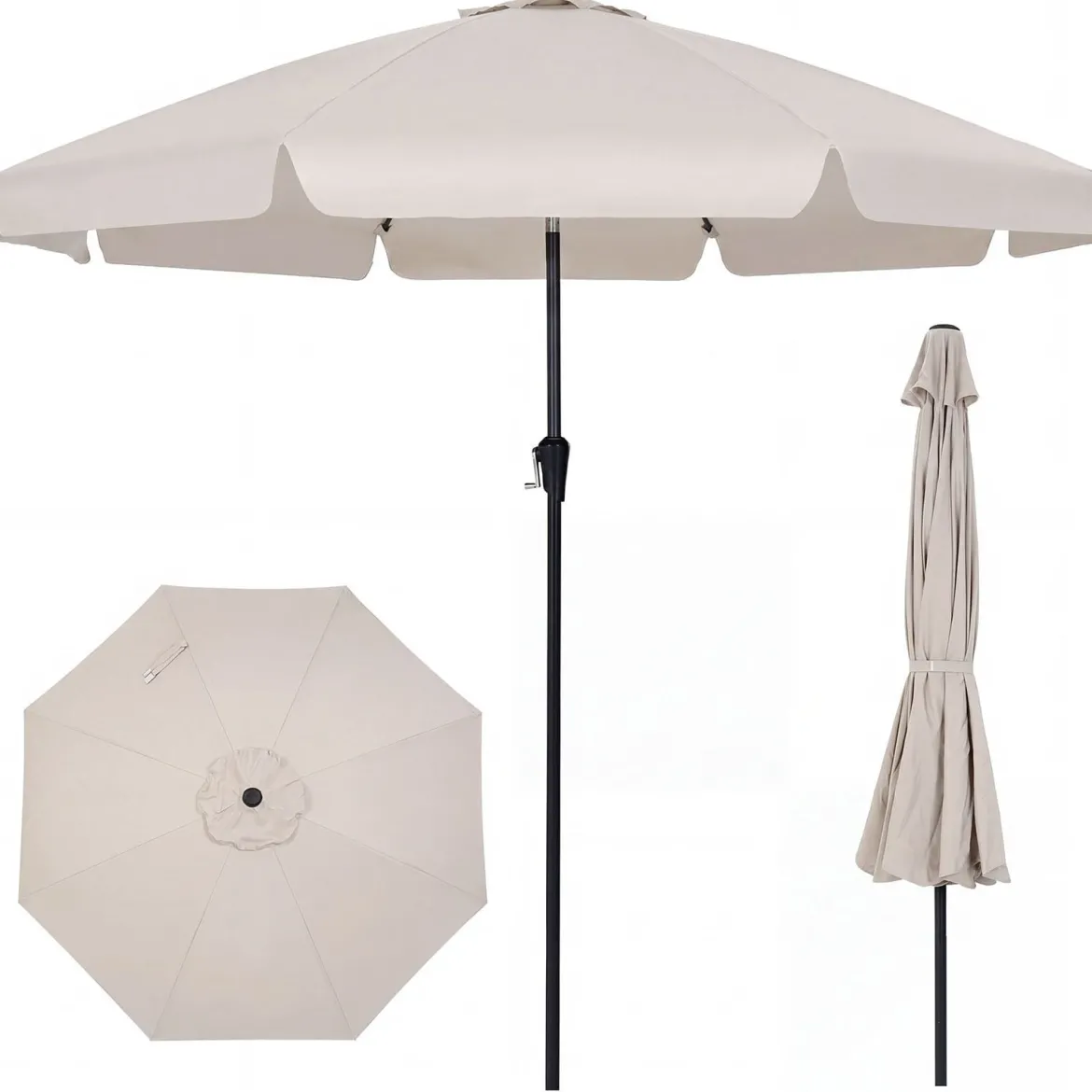 Sonnenschirm 286 cm Gartenschirm mit Kurbel & 30° Knickbar Sonnenschutz Balkonschirm Grau/Beige