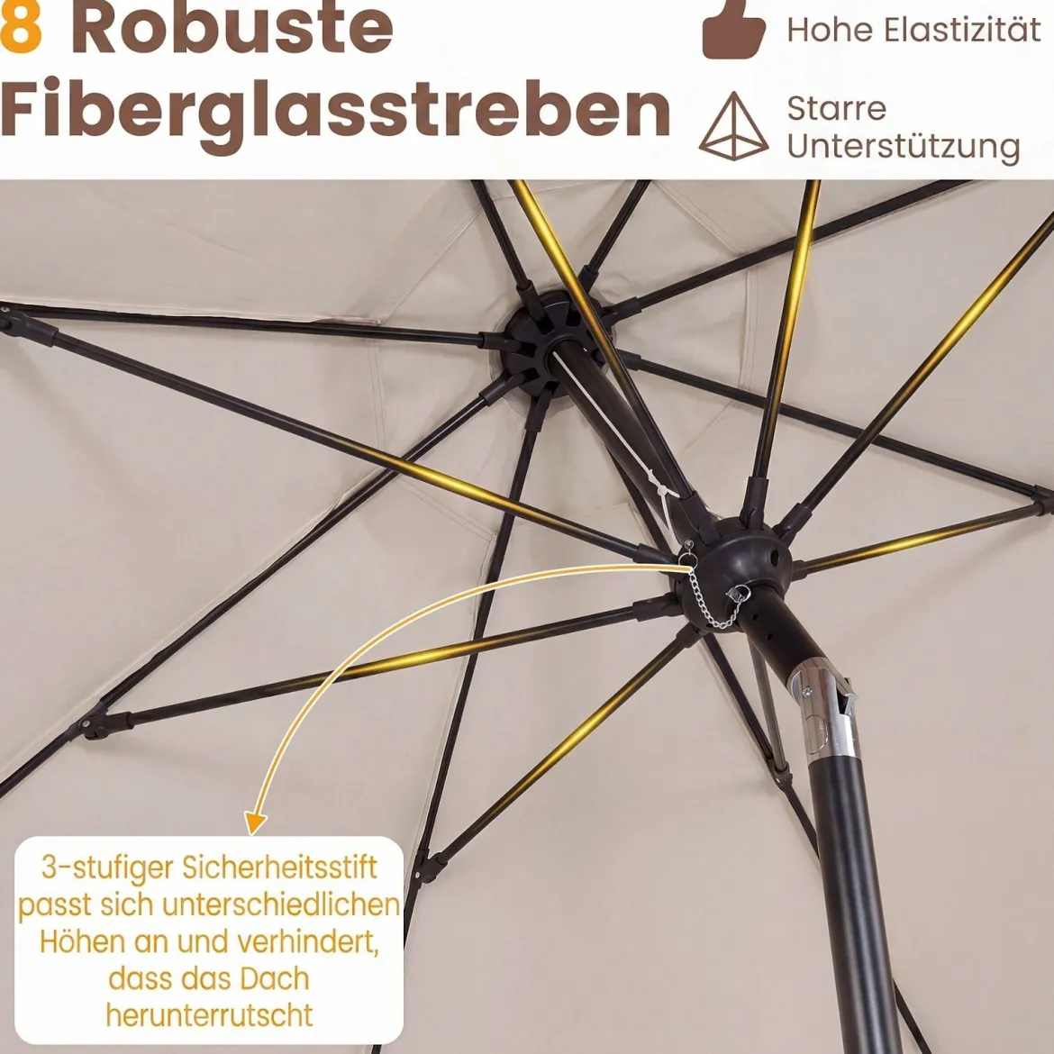 Sonnenschirm 286 cm Gartenschirm mit Kurbel & 30° Knickbar Sonnenschutz Balkonschirm Grau/Beige
