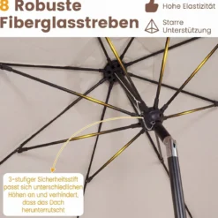 Sonnenschirm 286 cm Gartenschirm mit Kurbel & 30° Knickbar Sonnenschutz Balkonschirm Grau/Beige