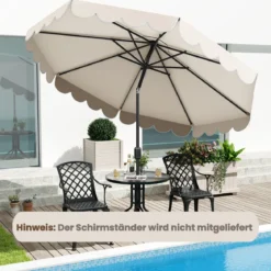 Sonnenschirm 300 cm Gartenschirm mit Kurbel und Volant beidseitig um 35° knickbar Terrassenschirm Beige