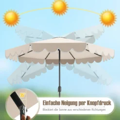 Sonnenschirm 300 cm Gartenschirm mit Kurbel und Volant beidseitig um 35° knickbar Terrassenschirm Beige