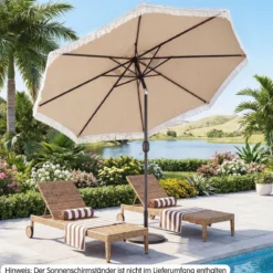 Sonnenschirm 270 cm Gartenschirm mit Kurbel & Neigefunktion Balkonschirm mit 8 Metallrippen Beige/Blau