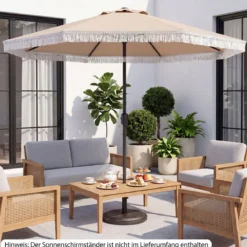 Sonnenschirm 270 cm Gartenschirm mit Kurbel & Neigefunktion Balkonschirm mit 8 Metallrippen Beige/Blau