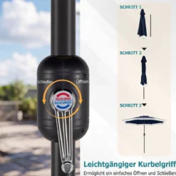 Sonnenschirm 270 cm Gartenschirm mit Kurbel & Neigefunktion Balkonschirm mit 8 Metallrippen Beige/Blau