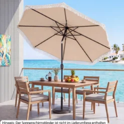 Sonnenschirm 270 cm Gartenschirm mit Kurbel & Neigefunktion Balkonschirm mit 8 Metallrippen Beige/Blau