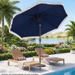 Sonnenschirm 270 cm Gartenschirm mit Kurbel & Neigefunktion Balkonschirm mit 8 Metallrippen Beige/Blau