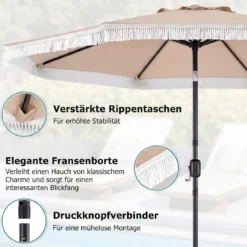 Sonnenschirm 270 cm Gartenschirm mit Kurbel & Neigefunktion Balkonschirm mit 8 Metallrippen Beige/Blau