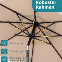Sonnenschirm 270 cm Gartenschirm mit Kurbel & Neigefunktion Balkonschirm mit 8 Metallrippen Beige/Blau