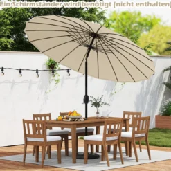 Sonnenschirm 258 cm Gartenschirm mit Kurbel zum Öffnen/Schließen beidseitig um 35° knickbar Beige