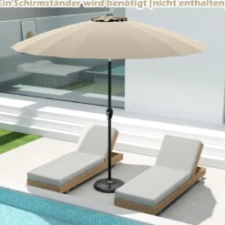 Sonnenschirm 258 cm Gartenschirm mit Kurbel zum Öffnen/Schließen beidseitig um 35° knickbar Beige