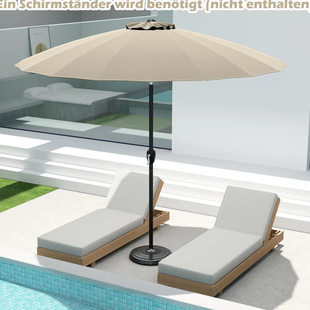 Sonnenschirm 258 cm Gartenschirm mit Kurbel zum Öffnen/Schließen beidseitig um 35° knickbar Beige