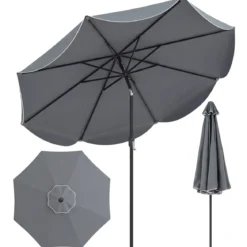 Sonnenschirm 270 cm Gartenschirm mit Kurbel & Neigefunktion Balkonschirm mit 8 Metallrippen Beige/Grau