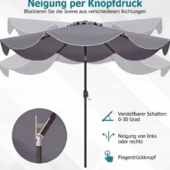 Sonnenschirm 270 cm Gartenschirm mit Kurbel & Neigefunktion Balkonschirm mit 8 Metallrippen Beige/Grau