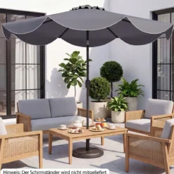 Sonnenschirm 270 cm Gartenschirm mit Kurbel & Neigefunktion Balkonschirm mit 8 Metallrippen Beige/Grau