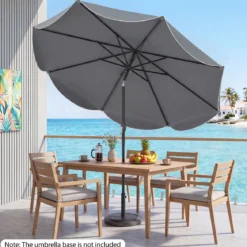 Sonnenschirm 270 cm Gartenschirm mit Kurbel & Neigefunktion Balkonschirm mit 8 Metallrippen Beige/Grau