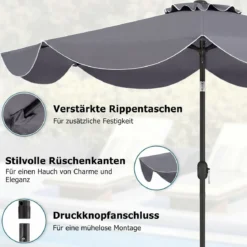Sonnenschirm 270 cm Gartenschirm mit Kurbel & Neigefunktion Balkonschirm mit 8 Metallrippen Beige/Grau