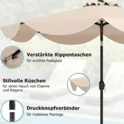 Sonnenschirm 270 cm Gartenschirm mit Kurbel & Neigefunktion Balkonschirm mit 8 Metallrippen Beige/Grau