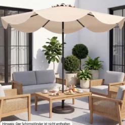 Sonnenschirm 270 cm Gartenschirm mit Kurbel & Neigefunktion Balkonschirm mit 8 Metallrippen Beige/Grau
