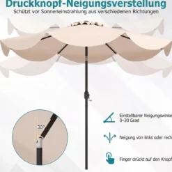 Sonnenschirm 270 cm Gartenschirm mit Kurbel & Neigefunktion Balkonschirm mit 8 Metallrippen Beige/Grau