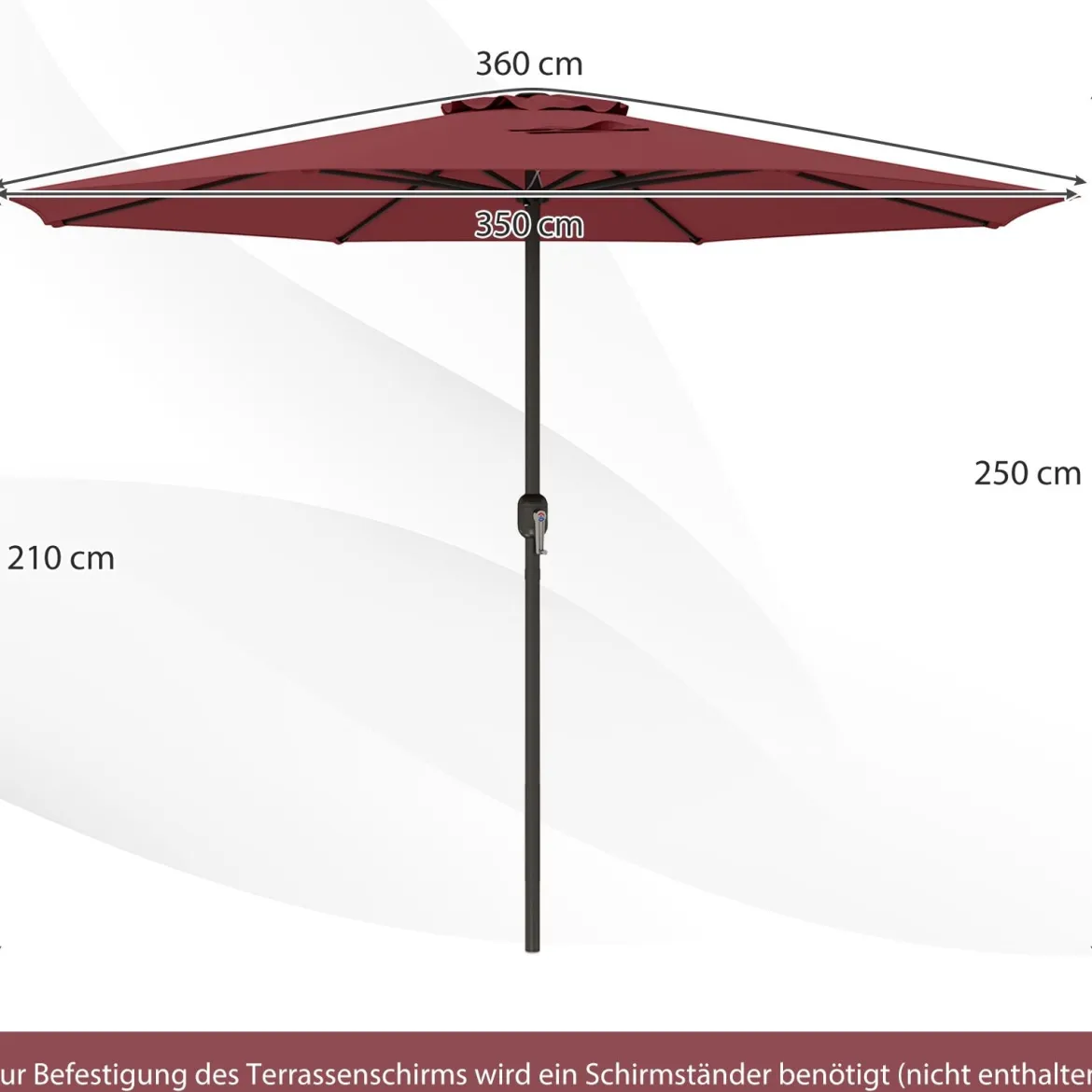 Sonnenschirm 350 cm großer Gartenschirm mit Kurbel Terrassenschirm mit 8 Rippen