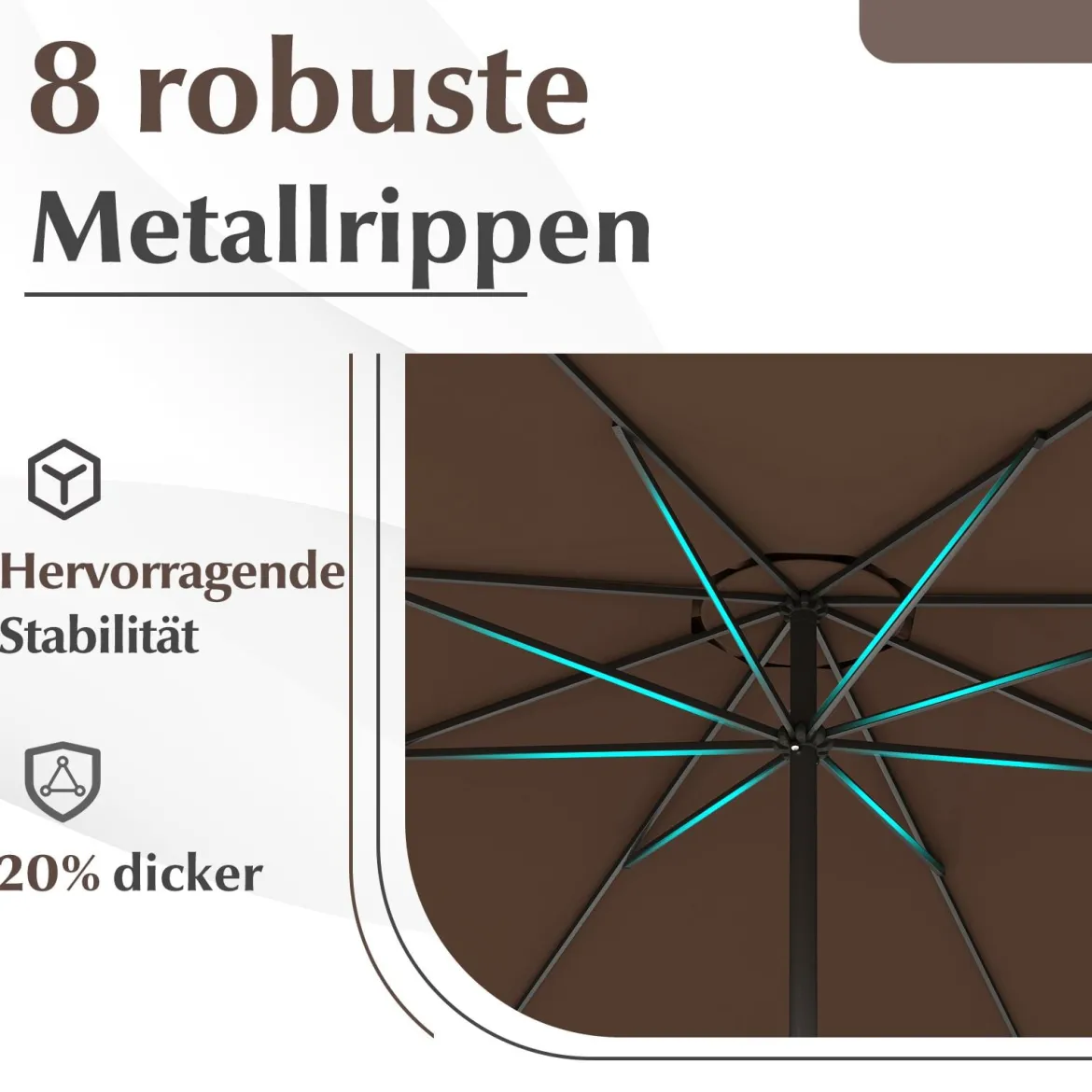 Sonnenschirm 350 cm großer Gartenschirm mit Kurbel Terrassenschirm mit 8 Rippen