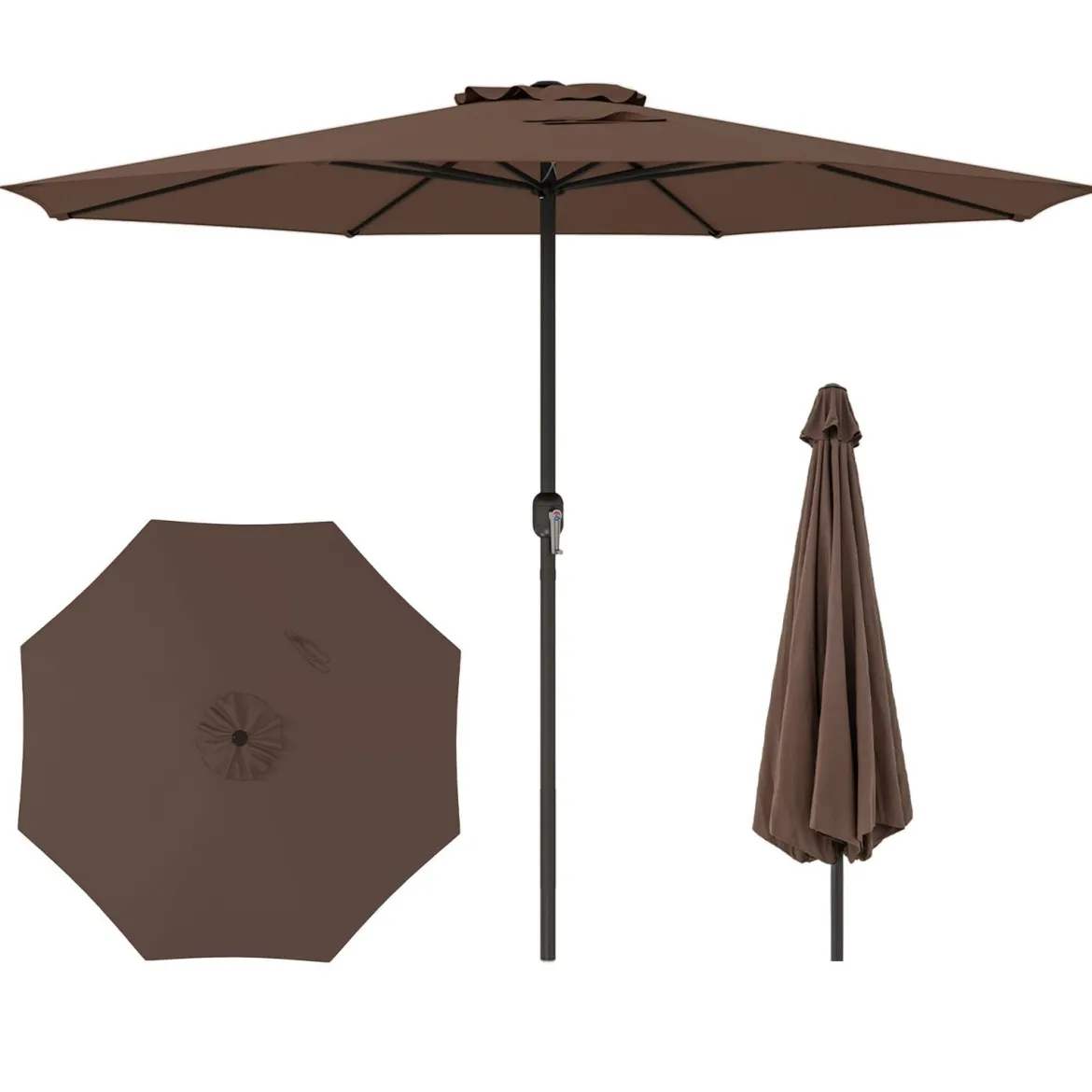 Sonnenschirm 350 cm großer Gartenschirm mit Kurbel Terrassenschirm mit 8 Rippen
