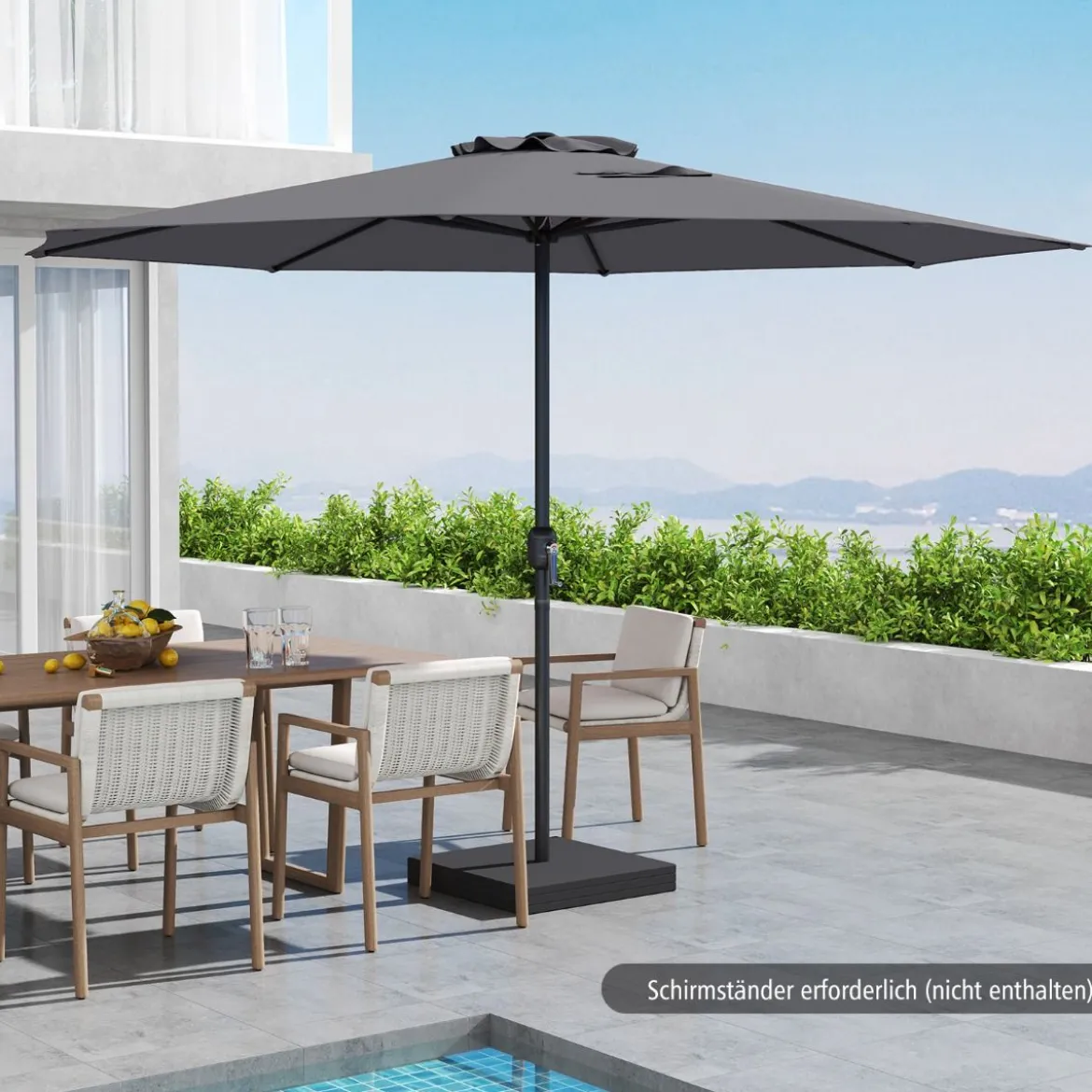 Sonnenschirm 350 cm großer Gartenschirm mit Kurbel Terrassenschirm mit 8 Rippen