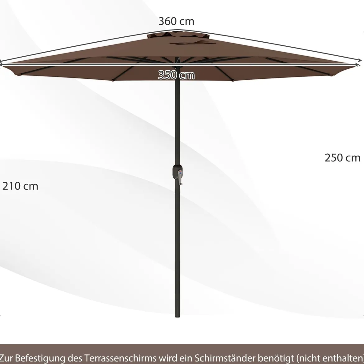 Sonnenschirm 350 cm großer Gartenschirm mit Kurbel Terrassenschirm mit 8 Rippen
