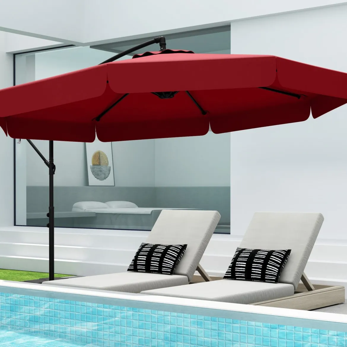 Sonnenschirm 300 cm inkl. Schutzhülle Rot+Sonnenschirmständer 80 Liter / 108 kg befüllbar Set
