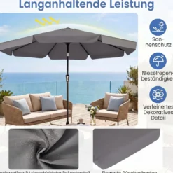 Sonnenschirm 300cm Neigbarer Gartenschirm mit Stabiler Metallstange 8 Streben Kurbel