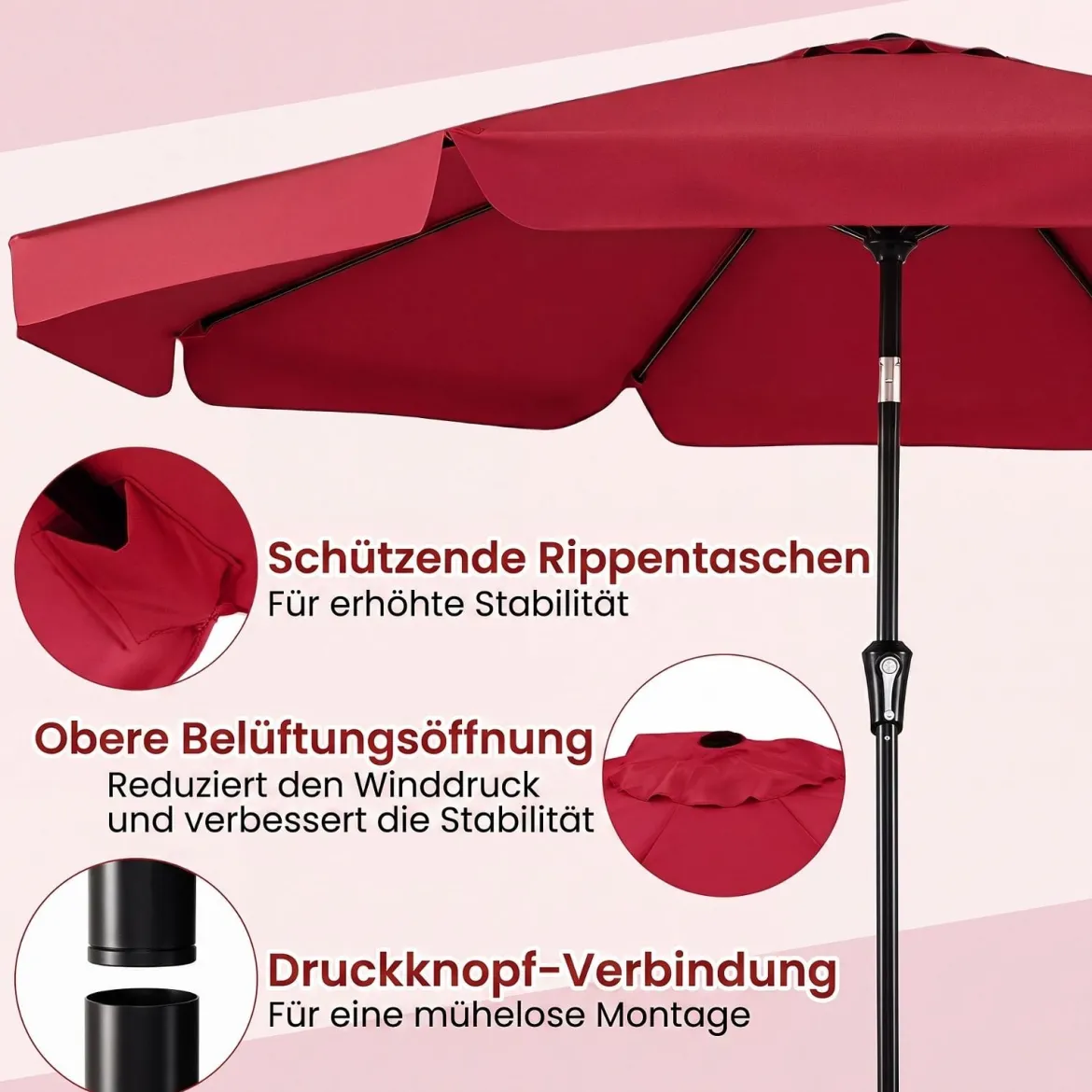 Sonnenschirm 300cm Neigbarer Gartenschirm mit Stabiler Metallstange 8 Streben Kurbel