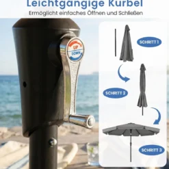 Sonnenschirm 300cm Neigbarer Gartenschirm mit Stabiler Metallstange 8 Streben Kurbel